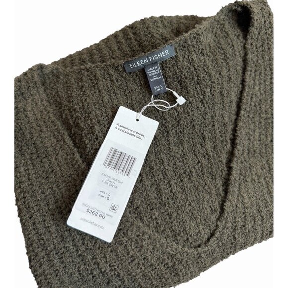 Eileen Fisher LARGE L Organic Cotton Fluff Cashmere Blend V-Neck Sweater NWT$268 - Picture 2 of 9